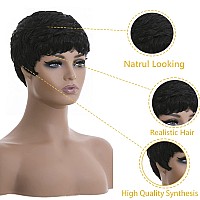 Docute Short Pixie Cut Wigs For Black Women Pixie Wigs For Black Women Pixie Cut Short Black Wavy Layered Wigs Natural Black Wav