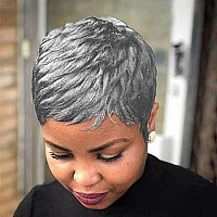 Docute Short Grey Pixie Cut Wigs For Black Women Grey Pixie Wigs For Black Women Grey Pixie Cut Short Wavy Layered Wigs Grey Wav