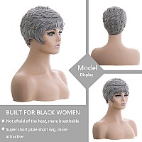 Docute Short Grey Pixie Cut Wigs For Black Women Grey Pixie Wigs For Black Women Grey Pixie Cut Short Wavy Layered Wigs Grey Wav