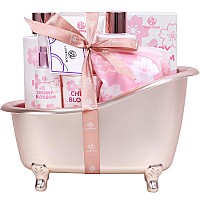 Spa Gifts For Women Spa Luxetique 8 Pcs Bath Set Basket Cherry Blossom Gift Set Luxury Self Care Kit With Shower Gel Body Oil Sc