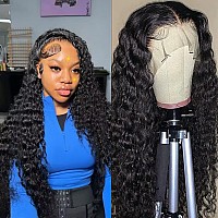 13X6 Deep Wave Lace Front Wigs Human Hair 180 Density Deep Curly Frontal Wigs Human Hair Glueless Transparent Lace Front Wigs H