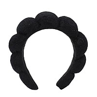 Aufona Spa Headband For Women Cute Terry Towel Hairband For Skincare Makeup Removal Puffy Shower Headband Black 1 Count Pa