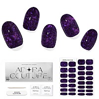 Adora Couture Semi Cured Gel Nail Strips Fall 30Pcs Uv Gel Nail Stickers With Uv Light Purple Glitter Flakes Uv Nail Sticker