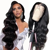 Larhali Hair 13x6 HD Transparent Lace Front Wigs Brazilian Body Wave Human Hair Wigs For Black Women 180% Density Pre Plucked with Baby Hair Natural Black 32inch