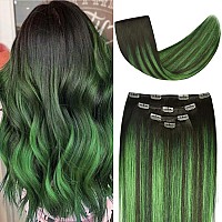 18 Clip In Hair Extensions Remy Human Hair Teal Balayage For Women Silky Straight 100 Real Human Hair 60Grams 4Pieces 1Bt