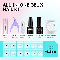 Gelike Ec Gel Nail Kit 528Pcs Short Coffin Shape Soft Gel Nail Tips 6 In 1 Nail Glue Gel And Primer Led Nail Lamp Nail Files