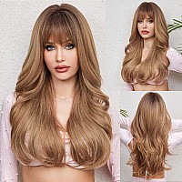 Haircube Light Brown Long Curly Wig With Bangs Heavy Blonde Natural Appearance Heatresistant Synthetic Wig Suitable For Fashion