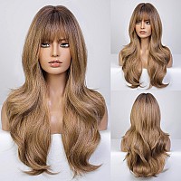 Haircube Light Brown Long Curly Wig With Bangs Heavy Blonde Natural Appearance Heatresistant Synthetic Wig Suitable For Fashion