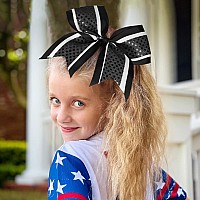 12 Pcs 8 Large Glitter Cheer Bows Shiny Girl Hair Bows Ponytail Holder Sparkly Black Cheerleading Softball Team Bow Hair Acces