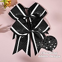 12 Pcs 8 Large Glitter Cheer Bows Shiny Girl Hair Bows Ponytail Holder Sparkly Black Cheerleading Softball Team Bow Hair Acces