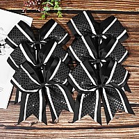 12 Pcs 8 Large Glitter Cheer Bows Shiny Girl Hair Bows Ponytail Holder Sparkly Black Cheerleading Softball Team Bow Hair Acces