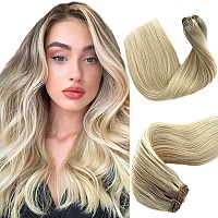 Ombre Sew In Hair Extensions Human Hair 18 Inch Hand Tied Weft Hair Extensions Human Hair Balayage Blonde Highlights To Platinum