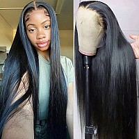 34 Inch 13x4 Lace Front Wigs Human Hair Pre Plucked with Baby Hair Glueless HD Transparent Lace Frontal Human Hair Wigs for Black Women Natural Hairline Bleached Knots Natural Color 150% Density