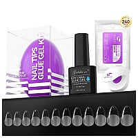 Gelike Ec Gel X Nail Kit 6 In 1 Uv Strong Gel Glue 240Pcs Short Almond Nail Tips And Uv Lamp