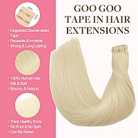 Goo Goo Tape In Hair Extensions Human Hair 60A Platinum Blonde 10Inch 30G 20Pcs Thick Ends Straight Seamless Tape In Invisib