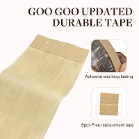 Goo Goo Tape In Hair Extensions Human Hair 613R Bleach Blonde 10Inch 30G 20Pcs Thick Ends Straight Seamless Tape In Invisibl