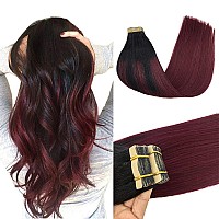 Goo Goo Tape In Hair Extensions Human Hair 199 Balayage Jet Black To Red 12Inch 40G 20Pcs Thick Ends Straight Seamless Tape