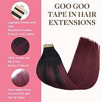 Goo Goo Tape In Hair Extensions Human Hair 199 Balayage Jet Black To Red 12Inch 40G 20Pcs Thick Ends Straight Seamless Tape