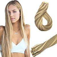 Goo Goo Tape In Hair Extensions Human Hair 1622 Light Blonde Highlighted Golden Blonde 12Inch 40G 20Pcs Thick Ends Straight