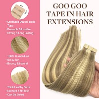 Goo Goo Tape In Hair Extensions Human Hair 1622 Light Blonde Highlighted Golden Blonde 12Inch 40G 20Pcs Thick Ends Straight