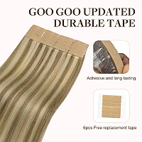 Goo Goo Tape In Hair Extensions Human Hair 1622 Light Blonde Highlighted Golden Blonde 12Inch 40G 20Pcs Thick Ends Straight