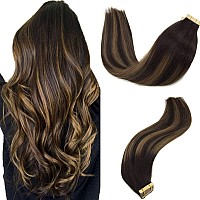 Goo Goo Tape In Hair Extensions Human Hair 262 Balayage Dark Brown To Chestnut Brown 12Inch 40G 20Pcs Thick Ends Straight S