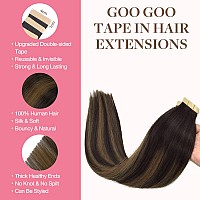 Goo Goo Tape In Hair Extensions Human Hair 262 Balayage Dark Brown To Chestnut Brown 12Inch 40G 20Pcs Thick Ends Straight S