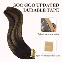 Goo Goo Tape In Hair Extensions Human Hair 262 Balayage Dark Brown To Chestnut Brown 12Inch 40G 20Pcs Thick Ends Straight S