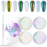 Allstarry White Chrome Nail Powder 4 Pcs Colorshift Chameleon Mica Powder Aurora Chrome Effect Glitter Dust Iridescent Pearles