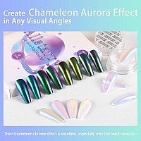 Allstarry White Chrome Nail Powder 4 Pcs Colorshift Chameleon Mica Powder Aurora Chrome Effect Glitter Dust Iridescent Pearles