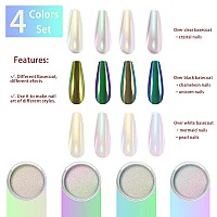 Allstarry White Chrome Nail Powder 4 Pcs Colorshift Chameleon Mica Powder Aurora Chrome Effect Glitter Dust Iridescent Pearles