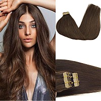 Goo Goo Tape In Hair Extensions Human Hair 4A Chocolate Brown 12Inch 40G 20Pcs Thick Ends Straight Seamless Tape In Invisibl