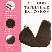 Goo Goo Tape In Hair Extensions Human Hair 4A Chocolate Brown 12Inch 40G 20Pcs Thick Ends Straight Seamless Tape In Invisibl