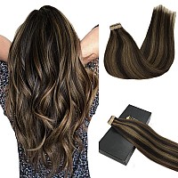 Goo Goo Tape In Hair Extensions Human Hair 26 Dark Brown Highlighted Chestnut Brown 10Inch 30G 20Pcs Thick Ends Straight Sea