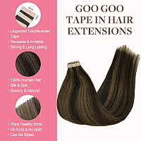 Goo Goo Tape In Hair Extensions Human Hair 26 Dark Brown Highlighted Chestnut Brown 10Inch 30G 20Pcs Thick Ends Straight Sea