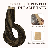 Goo Goo Tape In Hair Extensions Human Hair 26 Dark Brown Highlighted Chestnut Brown 10Inch 30G 20Pcs Thick Ends Straight Sea