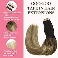 Goo Goo Tape In Hair Extensions Human Hair 2618 Balayage Brown To Dirty Blonde 12Inch 40G 20Pcs Thick Ends Straight Seamles