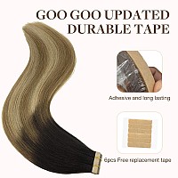 Goo Goo Tape In Hair Extensions Human Hair 2618 Balayage Brown To Dirty Blonde 12Inch 40G 20Pcs Thick Ends Straight Seamles