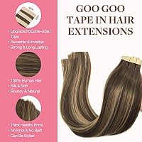 Goo Goo Tape In Hair Extensions Human Hair 4264 Balayage Chocolate Brown To Honey Blonde 10Inch 30G 20Pcs Thick Ends Straig