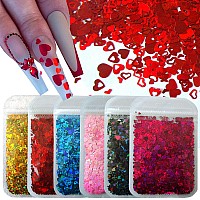 Loveourhome 6 Colors Holographic Chunky Glitter Flakes Heart Shapes Glitters Sequins Sparkles Resin Accessories Craft Supplies L