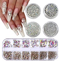 Votacos Nail Art Rhinestones Flatback Rhinestones Nail Charms Fine Glitter Nail Art Supplies Mixed Ab Crystals Nail Gems 1Mm Gli