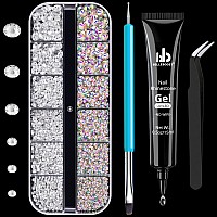 1 Pc 15Ml Nail Art Rhinestone Glue Geluvled1 Box Of 25Mm Flat Back Round Crystal Abclear Gemstones1 Pc Tweezer1 Pc Dual