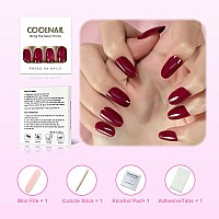 Coolnail Glossy Press On Round Dark Blood Red False Nails Medium Fake Fingersnails Manicure Salon Christmas Nails Art Tips For W