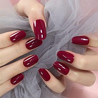 Coolnail Glossy Press On Round Dark Blood Red False Nails Medium Fake Fingersnails Manicure Salon Christmas Nails Art Tips For W