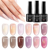 Mizhse Shimmer Glitter Gel Nail Polish 7Ml Milky Iridescent Jelly Nude Pink Beige Brown Gel Polish Sparkle Translucent Manicure