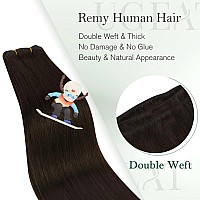 Ugeat Hair Extensions Weft Real Human Hair Sew In Extensions Dark Brown Hair Extensions For Women Remy Natural Human Hair Weft E