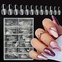 Addfavor 240Pcs Oval Nail Tips Clear Full Cover Medium Length Round Fake Nails Acrylic Gel X Nail Tips For Salon And Home Nail A