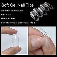 Addfavor 240Pcs Oval Nail Tips Clear Full Cover Medium Length Round Fake Nails Acrylic Gel X Nail Tips For Salon And Home Nail A