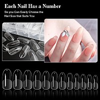 Addfavor 240Pcs Oval Nail Tips Clear Full Cover Medium Length Round Fake Nails Acrylic Gel X Nail Tips For Salon And Home Nail A