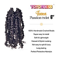 Toyotress Tiana Passion Twist Hair 6 Inch 8 Packs Pretwisted Crochet Braids Dark Brown Short Bob Prelooped Synthetic Braidi